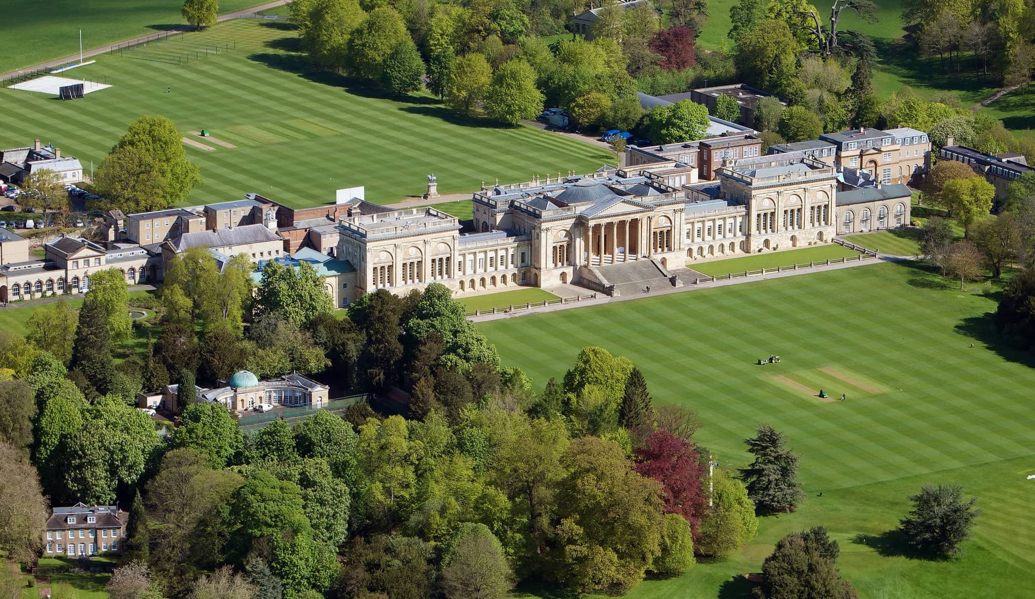 Aerial view of the Stowe School campus and parkland where the camp is held